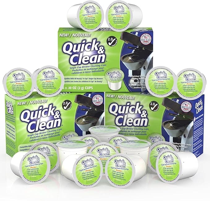 Quick & Clean [18-Pack] Cleaning Pods - K Cup Cleaner Pods for Keurig - 2.0 Coffee Machine Compatible, Removes Stains, Non-Toxic and Eco-Friendly