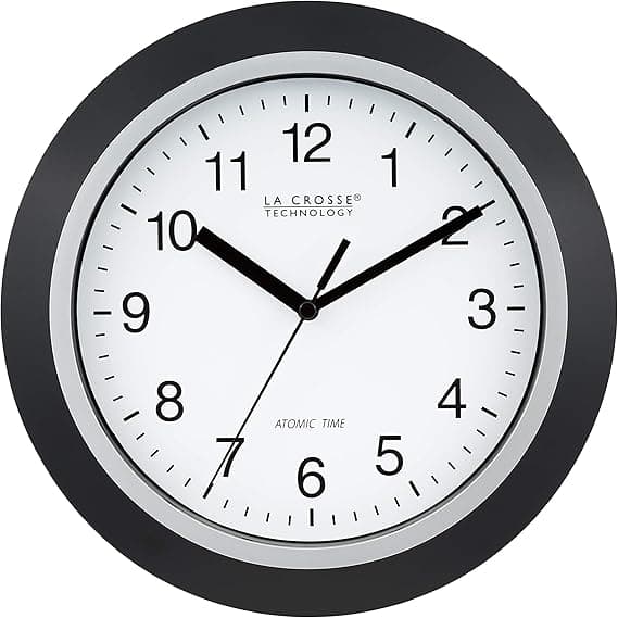 La Crosse Technology WT-3102B 10-Inch WWVB Self-set Analog Wall Clock and automatic DST reset,Black/silver